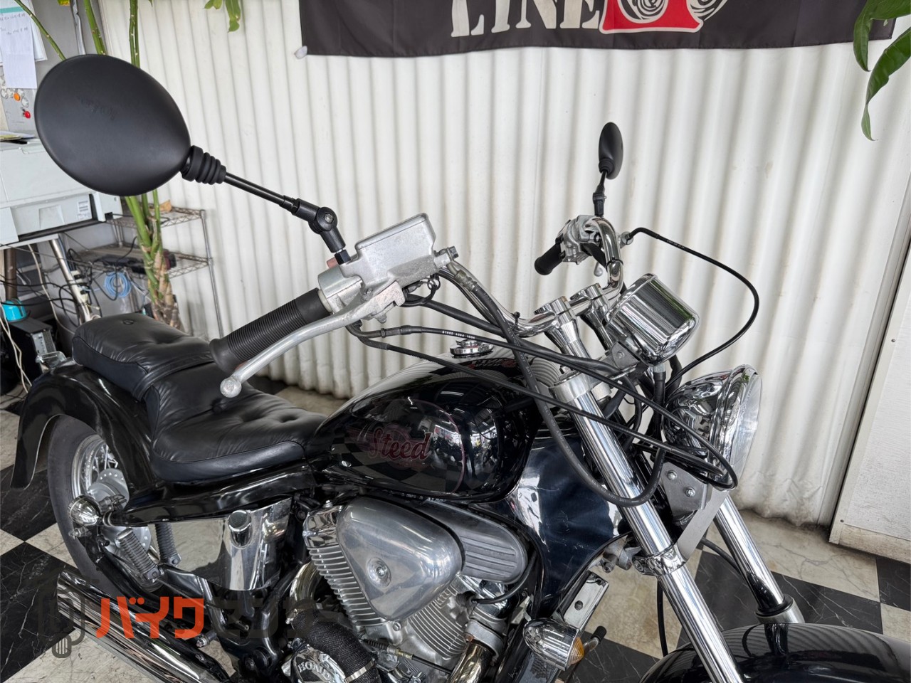 ホンダ スティード400 2in1マフラー、フロントタイヤ新品、ワイド